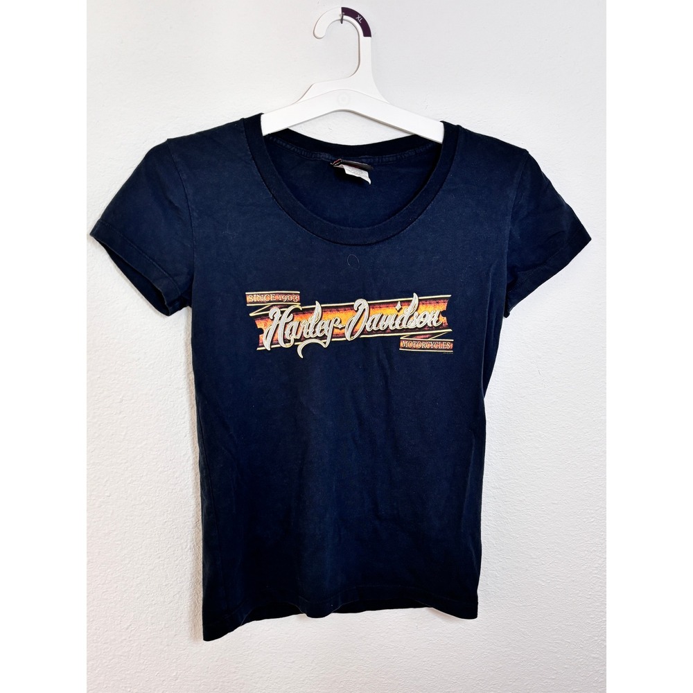 Harley Davidson Naples Florida Graphic T-Shirt Black Scoop Neck Small